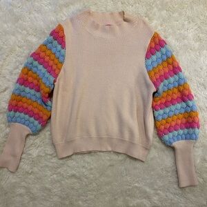 THML Pastel Knit Sweater with Colorful Sleeves